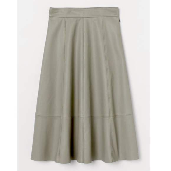 NWT H&M Vegan Leather A-Line Midi Skirt in Greige | 0 - Picture 2 of 6
